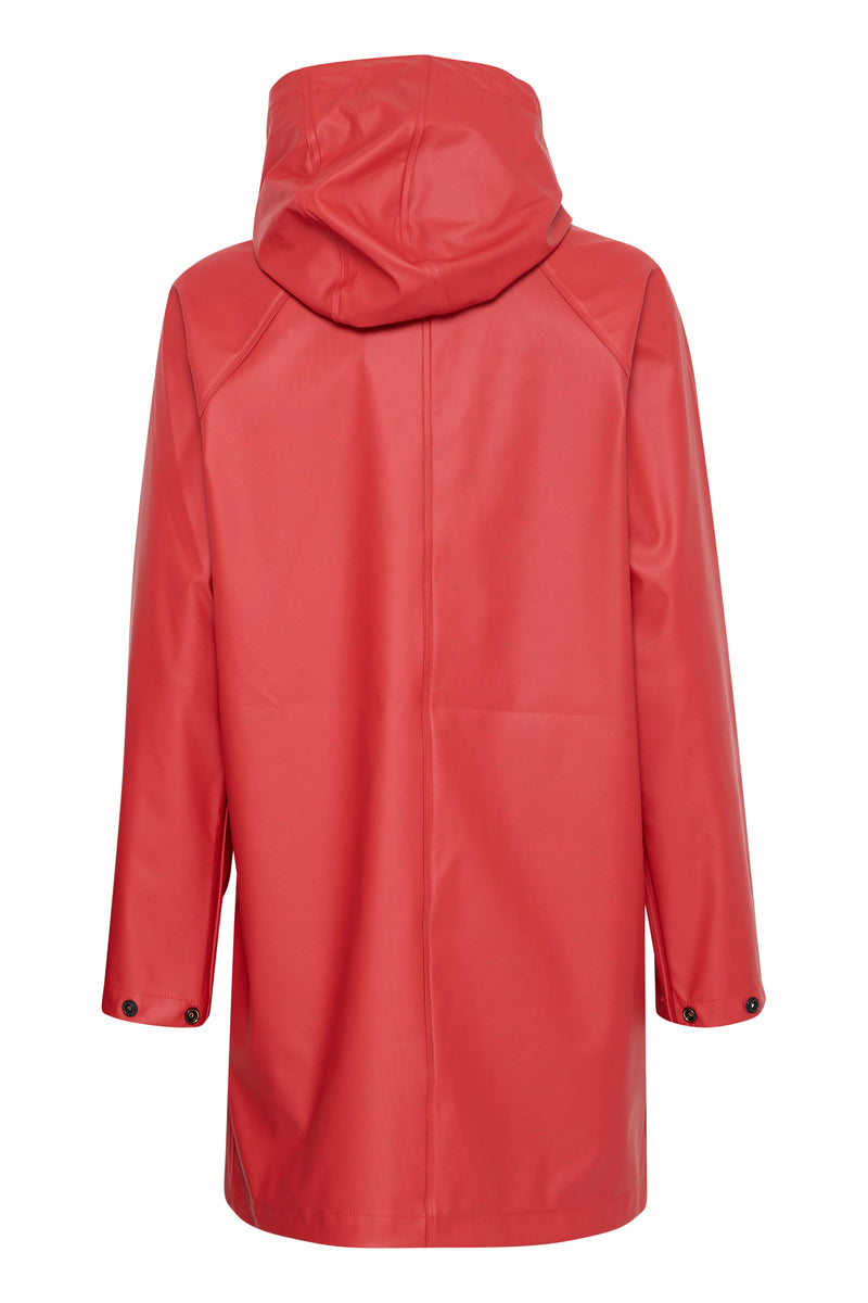 Byoung- Avan Raincoat in red showing the rear