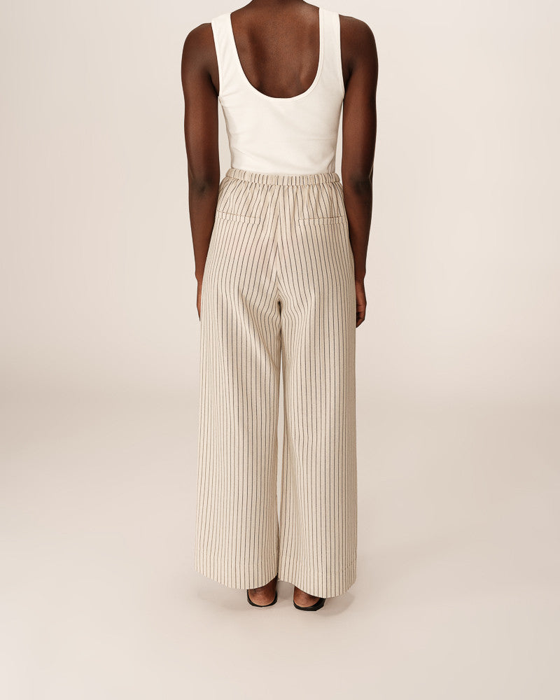 Grace & Mila - Perry Linen Mix Cream & Navy Stripe Trousers