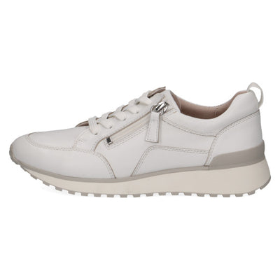 Side view of Caprice white Leather Zip Fastening Lace Up Sneakers 