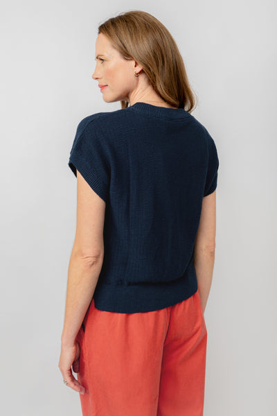 Lily & Me Lola Short Sleeve Top showing the back of the navy