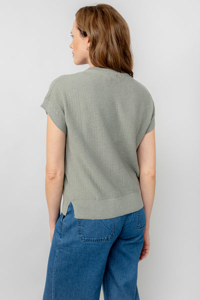 Lily & Me Lola Short Sleeve Top showing the rear of the sage green