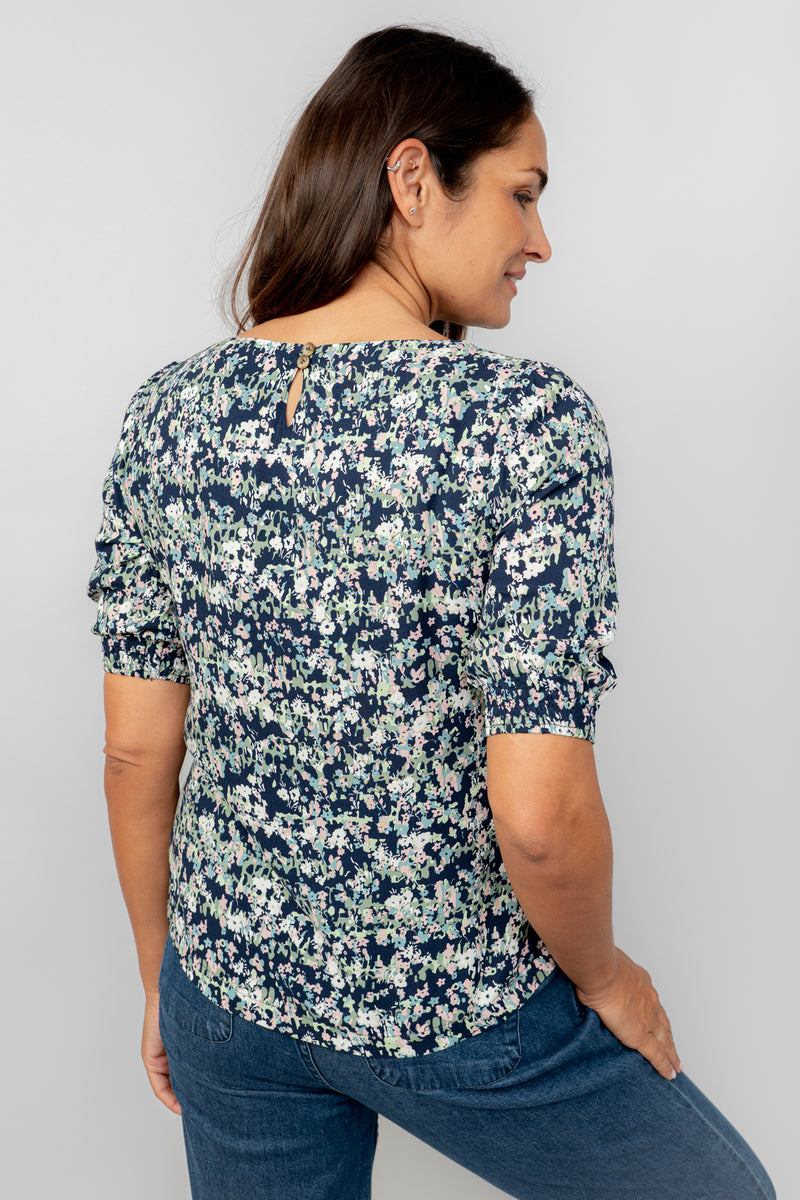 Lily & Me Meadow Pattern Short Sleeve Top showing the rear