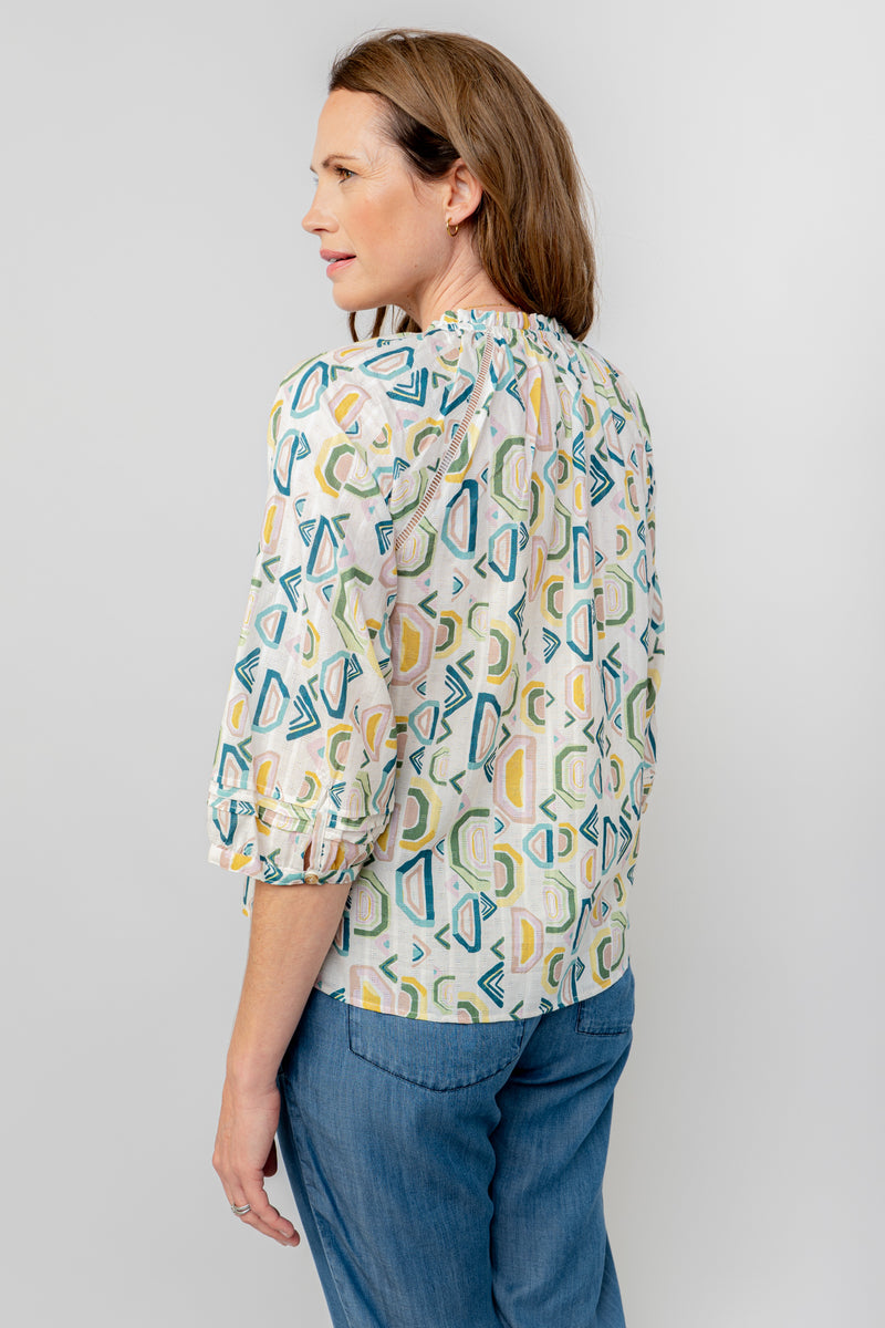 Lily & Me - Zoe Blouse in Aveline Abstract Pattern showing the rear