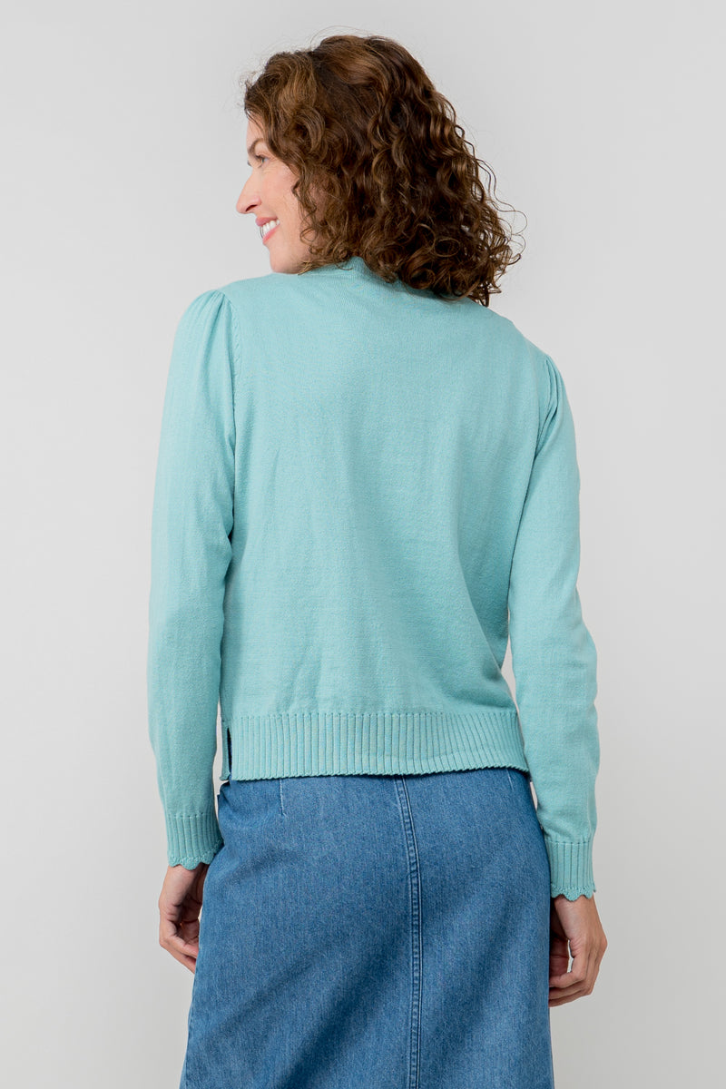 Lily & Me - Lucy Plain Cardigan in Ocean Green showing the rear