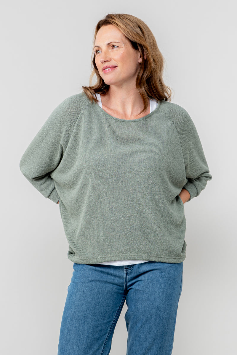 Lily & Me - Laburnum Top in Sage Green close up