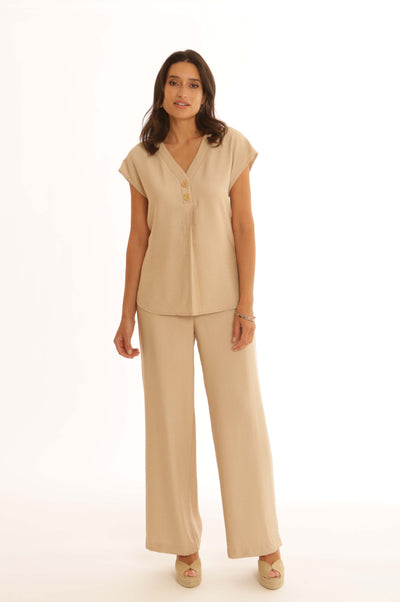 Pomodoro Wide leg trousers in Stone, front view shown here with stone top