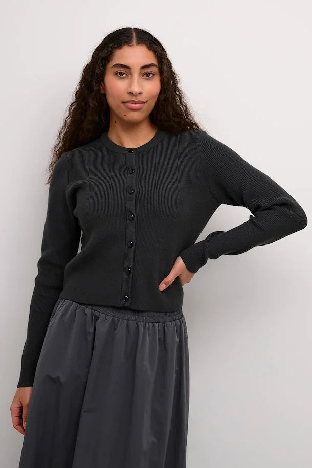 Kaffe - Amy Ribbed Cardigan in Black Oyster