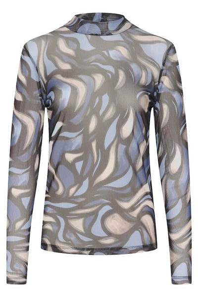 Kaffe - Johanne Mesh Top in Blue Grey Swirls