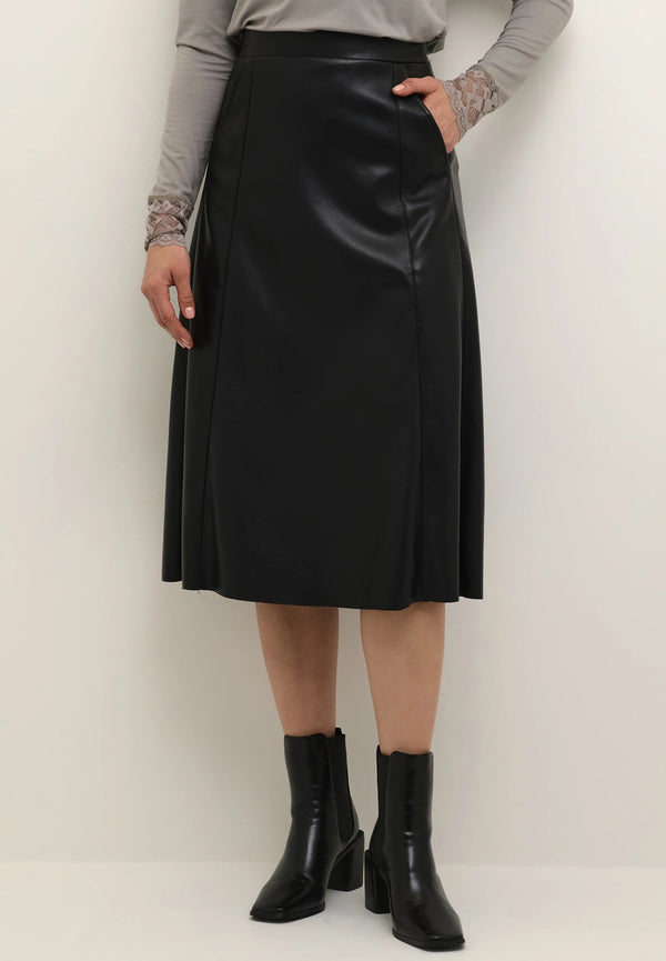 Cream - Ariana Faux Leather Skirt in Pitch Black or Chocolate Plum