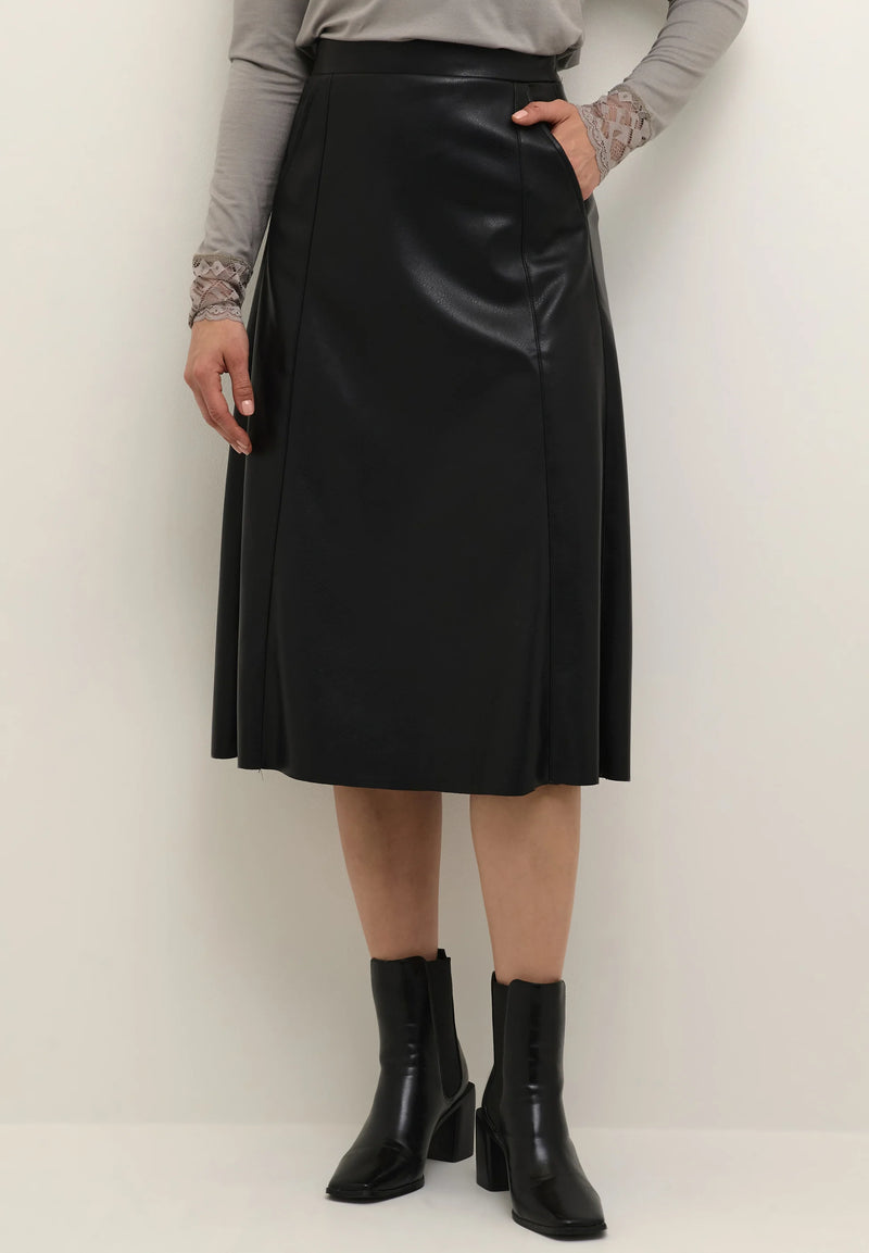 Cream - Ariana Faux Leather Skirt in Pitch Black or Chocolate Plum