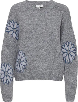 B Young - Omea Flower Jumper in Mid Grey Melange