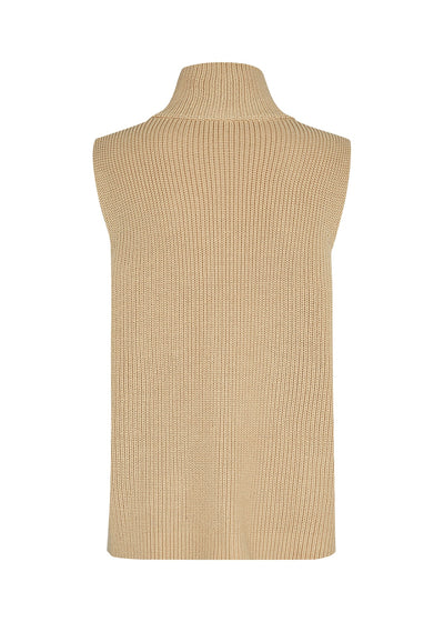 Stay warm and stylish with our Soyaconcept Julia Knit Vest. This beige vest is the perfect layering piece for chilly days, and its versatile neutral colour easily matches any outfit. Stay cosy and chic all season long!    Made of 50% Cotton, 50% Acrylic, Machine wash 30