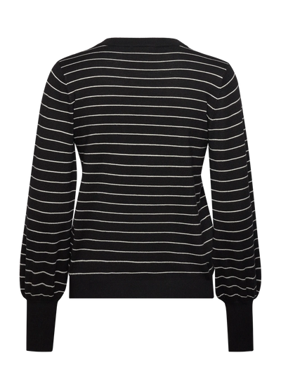 This Kaffe jumper is perfect for a quick throw-on-and-go moment.&nbsp;Unleash your inner fashionista with the Kaffe Kalizza Striped Pullover! This fine knit design features playful balloon sleeves and fine stripes for a unique, quirky look. Stay stylish and comfortable in black turtledove.    Made of 80% Viscose, 20% nylon, Machine wash 30, air dry where possible, low iron if needed