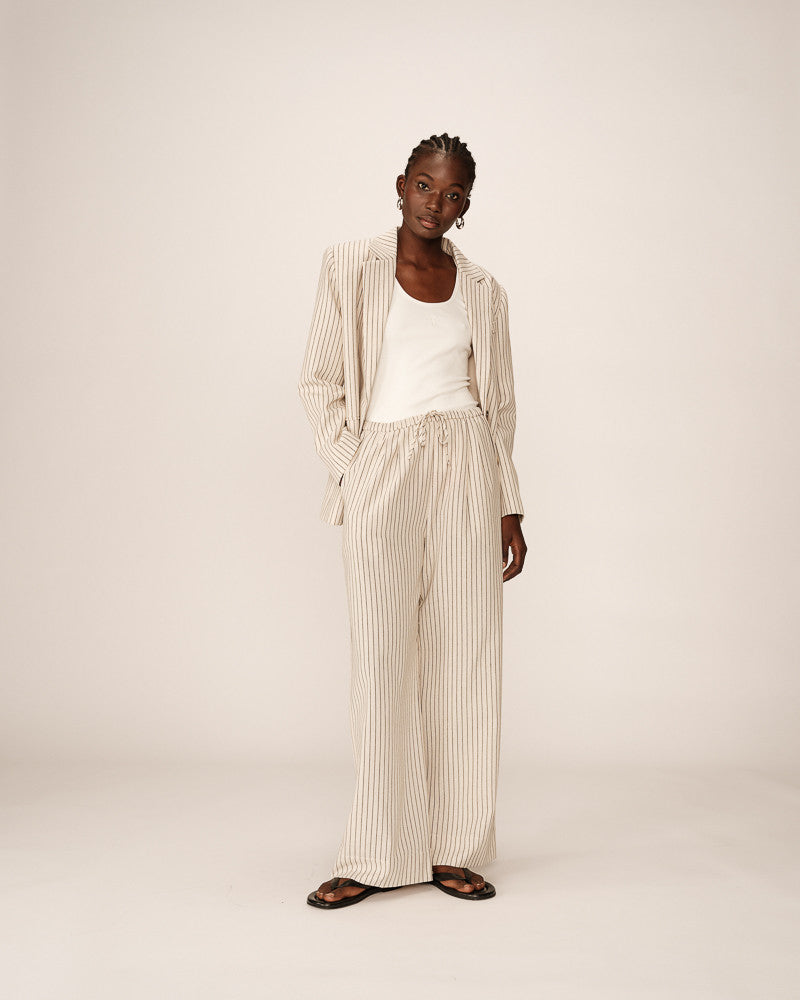 Grace & Mila - Perry Linen Mix Cream & Navy Stripe Trousers