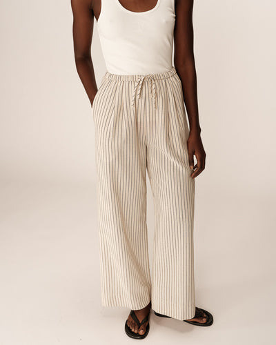 Grace & Mila - Perry Linen Mix Cream & Navy Stripe Trousers