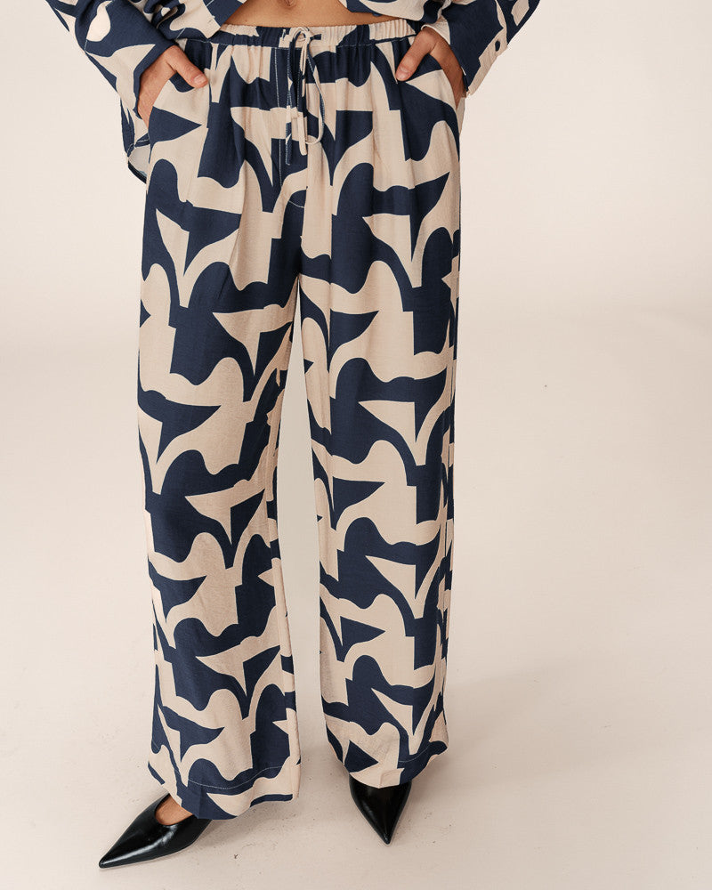 Grace & Mila - Pavot Navy & Cream Palazzo Trousers